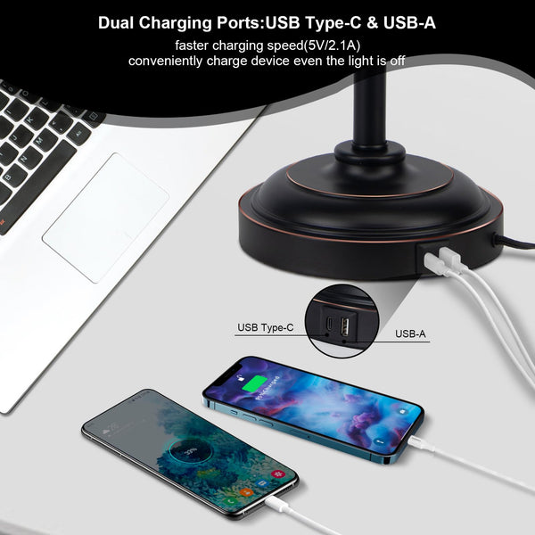 Industrial Desk Lamp 2 Pack with USB Charging Ports