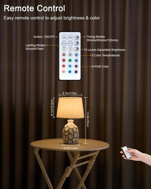 13" Small Ceramic Cordless Table Lamp with Remote, Timer & RGB