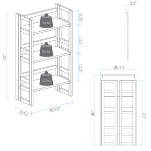 3-Shelf Folding Solid Wood Bookcase