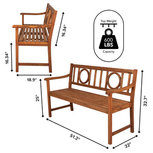 Acacia Wood Outdoor Garden Bench, 3-Seat Circle-Back, 51.2"