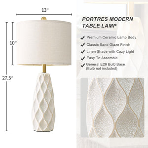 Ceramic Table Lamp Set of 2 — Boho Bedside Nightstand Lamp