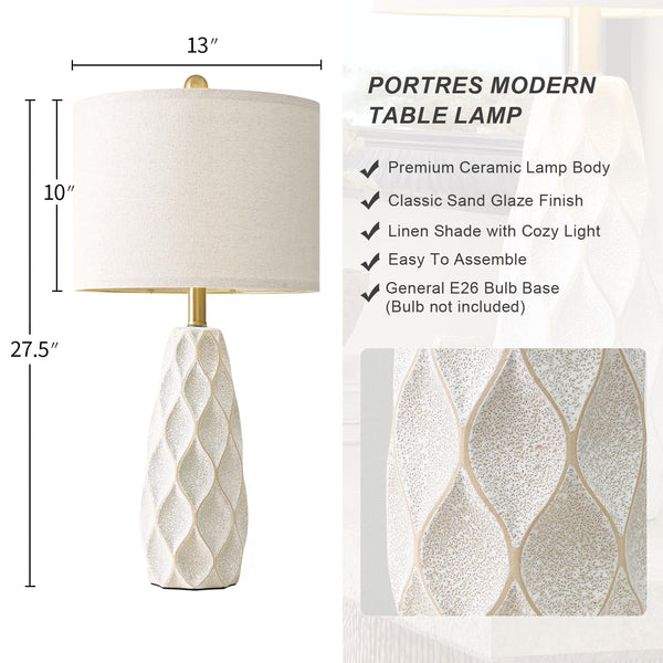 Ceramic Table Lamp Set of 2 — Boho Bedside Nightstand Lamp