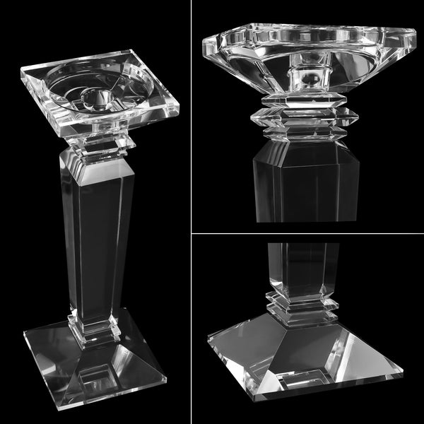 Crystal Candlestick Holders Set of 2 — K9 Clear Pillar & Taper Candle Holders