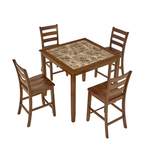 Counter Height Dining Table Set with 4 Chairs – 5-Piece Bar-Style Breakfast Set for Small Spaces