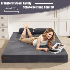 Convertible Futon Sofa Bed with Corduroy Cover & Pillow