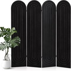 4-Panel Arched Wood Room Divider Folding Privacy Screen