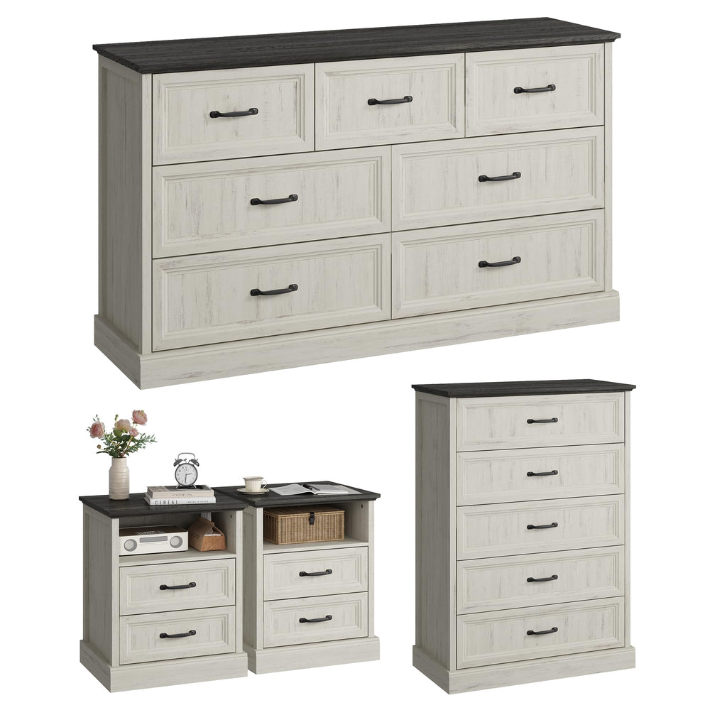 4-Piece Farmhouse Bedroom Set – Dresser & Nightstands