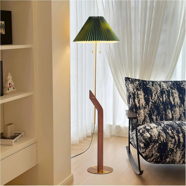 Mid-Century Modern Adjustable Floor Lamp with Pleated Shade