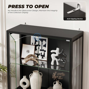 4-Tier Glass Display Cabinet with LED Lights & Motion Sensor