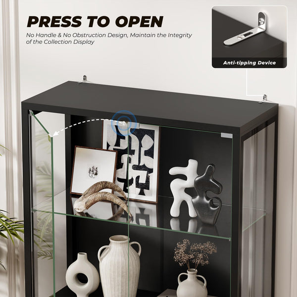 4-Tier Glass Display Cabinet with LED Lights & Motion Sensor