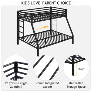 Twin Over Full Metal Bunk Bed with Ladder and Guardrail