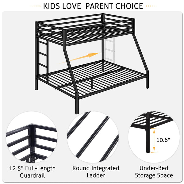 Twin Over Full Metal Bunk Bed with Ladder and Guardrail
