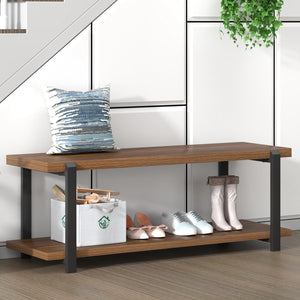 Entryway Bench with Shoe Storage | Wood & Metal Frame | 47 Inch
