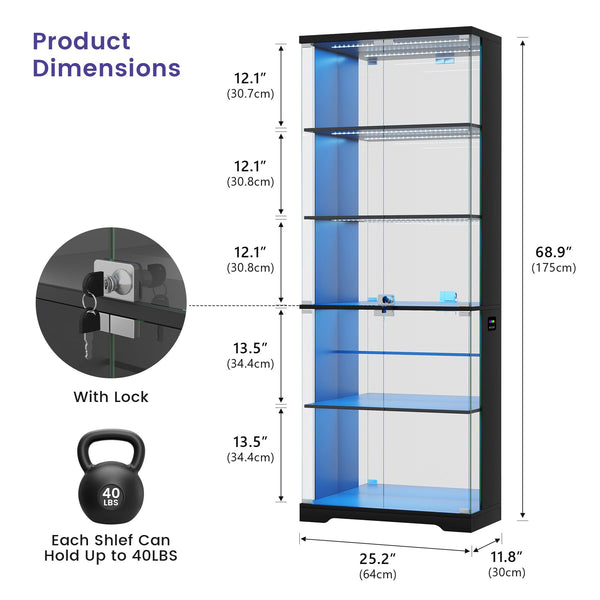Glass Display Cabinet with RGB LED Lights & Lockable Doors