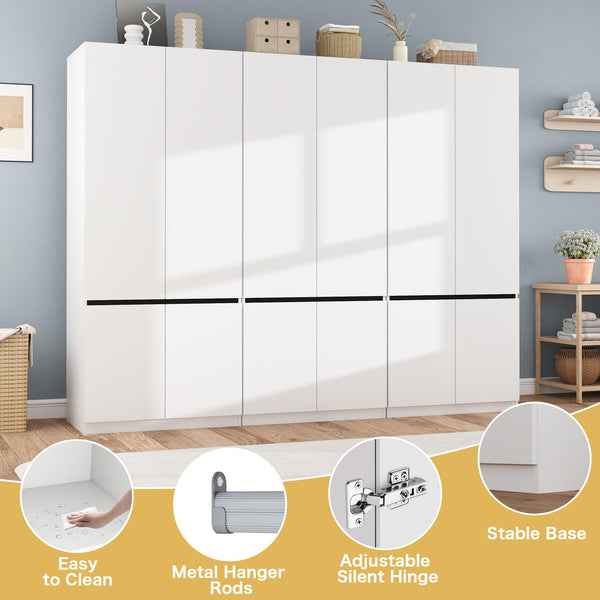 White Wardrobe Closet with Doors & Hanging Rod