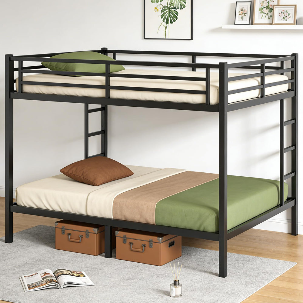 Queen Over Queen Bunk Bed – Heavy Duty Metal Frame with Guardrails & Ladders
