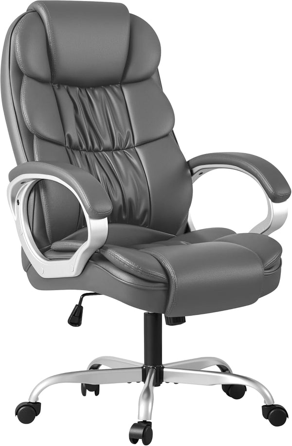 High-Back PU Leather Executive Office Chair with Lumbar Support & Padded Armrests
