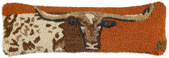 Hand-Hooked Wool Longhorn Throw Pillow 8x24 – Burnt Orange