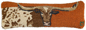 Hand-Hooked Wool Longhorn Throw Pillow 8x24 – Burnt Orange