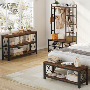 47" Entryway Bench with 2-Tier Shoe Storage