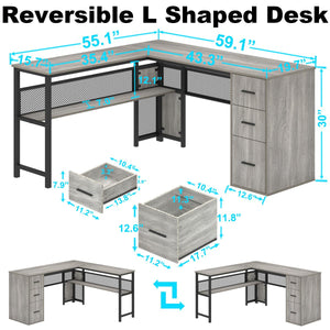 L-Shaped Corner Desk with Drawers & Storage