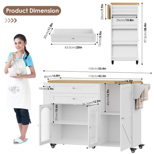 Rolling Kitchen Island with Drop Leaf Countertop & Storage