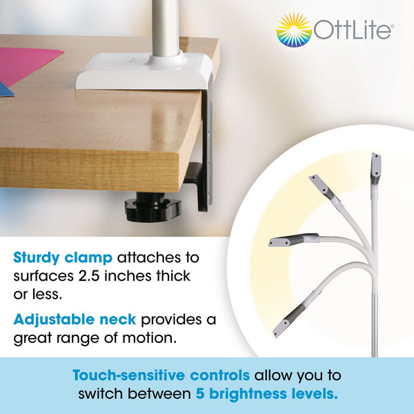 LED Clamp Desk Lamp with Extra Wide Shade, 5 Brightness Levels & 3 Color Modes