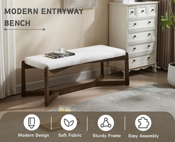 49-Inch Upholstered Entryway Bench with Solid Wood Frame