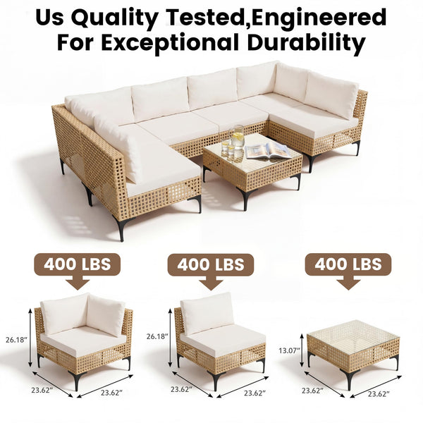 7-Piece Outdoor Wicker Sectional Sofa Set with Coffee Table