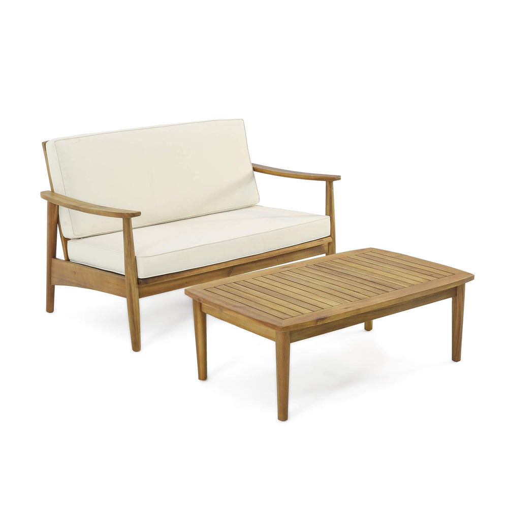 Outdoor Acacia Wood Loveseat Set with Coffee Table