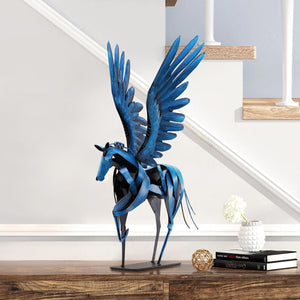 Handmade Metal Flying Horse Sculpture – Hand-Painted Pegasus Figurine
