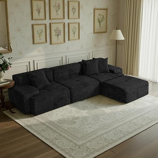 Modular Sectional Sofa with Ottoman – Chenille Cloud Couch