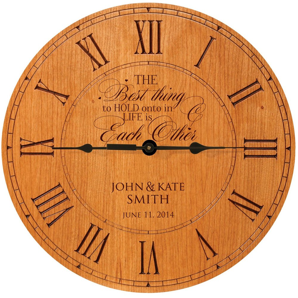 Personalized Wedding Anniversary Wall Clock – Cherry Wood