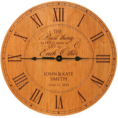 Personalized Wedding Anniversary Wall Clock – Cherry Wood