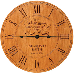 Personalized Wedding Anniversary Wall Clock – Cherry Wood
