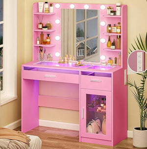 Vanity Desk with Mirror, Lights & RGB Drawers