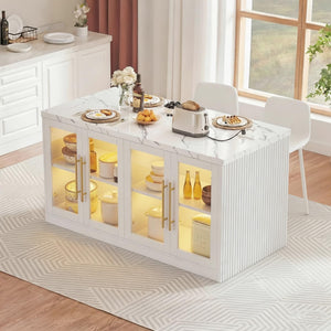 Rolling Kitchen Island with Storage & RGB Lighting