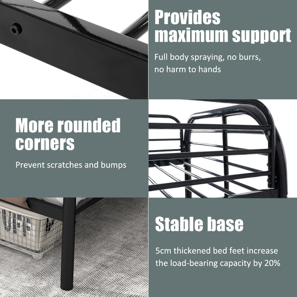 Twin Over Twin Metal Bunk Bed with Dual Ladders and Full-Length Guardrail
