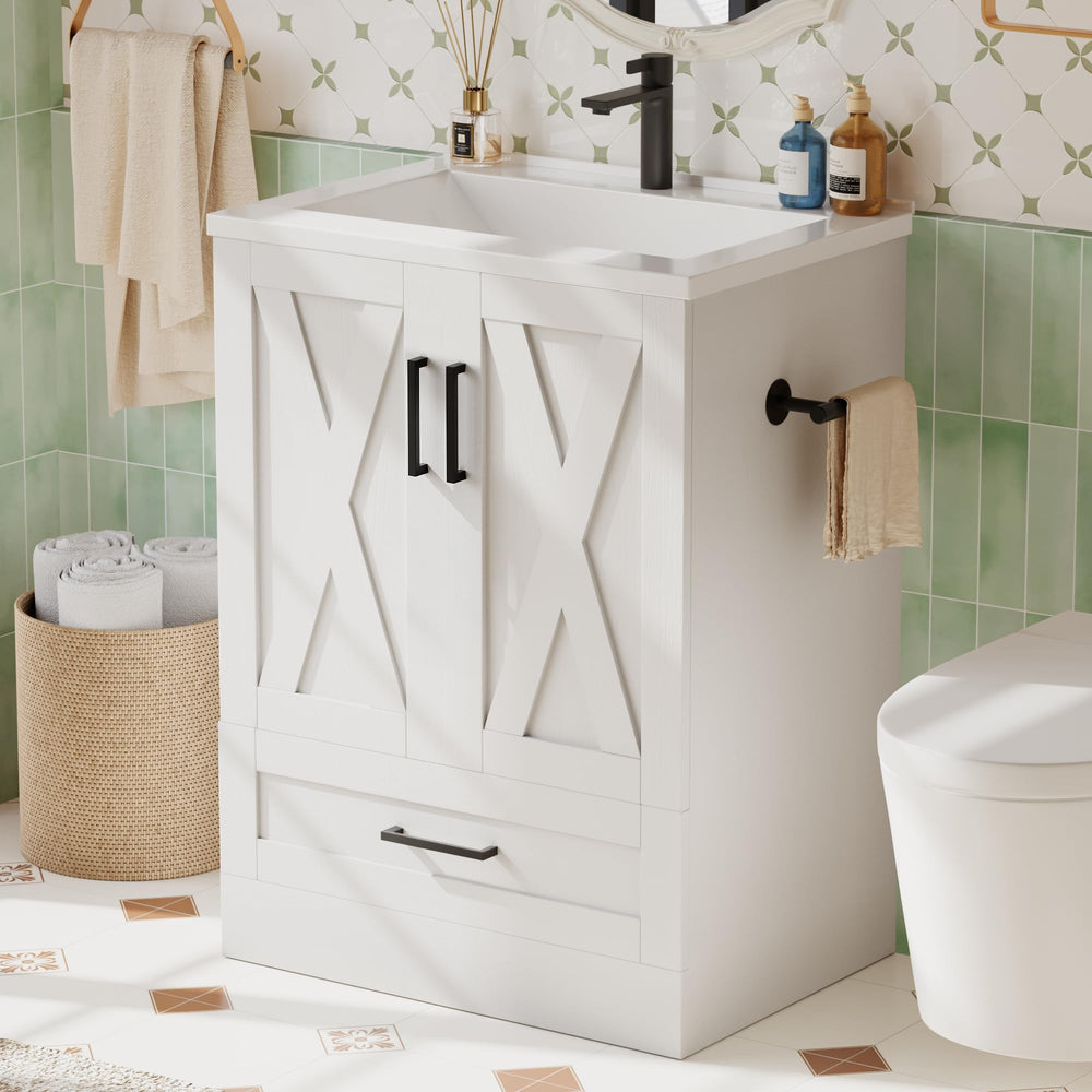 24-Inch Freestanding Bathroom Vanity with Sink and Storage Cabinet