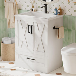 24-Inch Freestanding Bathroom Vanity with Sink and Storage Cabinet