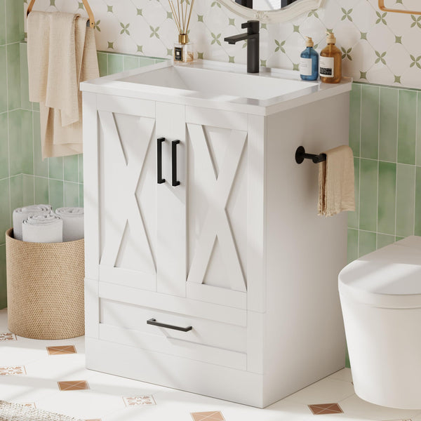 24-Inch Freestanding Bathroom Vanity with Sink and Storage Cabinet