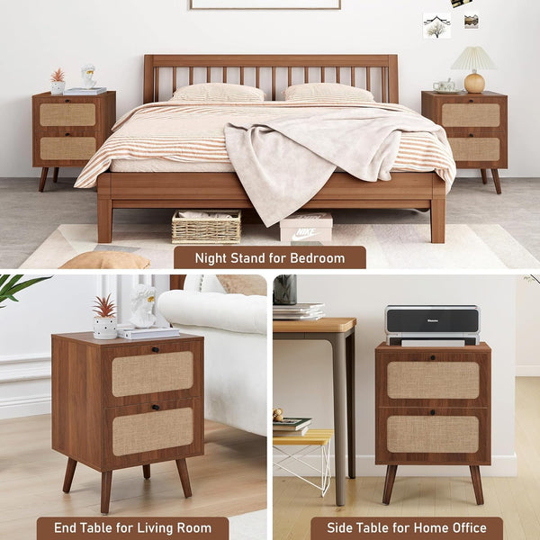 Mid-Century Nightstand Set of 2 with Drawers – Walnut