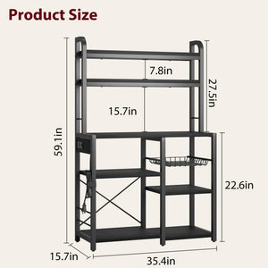 5-Tier Baker's Rack with Wire Basket & Built-In Power Outlets