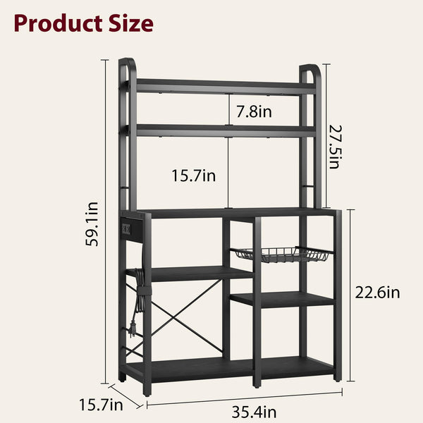 5-Tier Baker's Rack with Wire Basket & Built-In Power Outlets