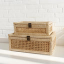 Rattan Decorative Boxes with Glass Lids – Set of 2
