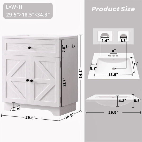 30-Inch Bathroom Vanity with Integrated Ceramic Sink