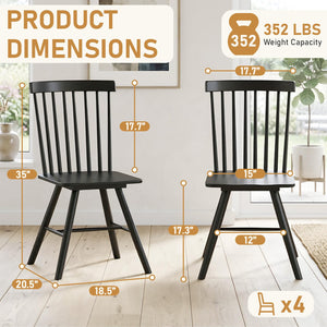 Spindle Back Dining Chairs Set of 4, Black