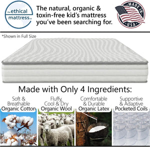 6" Kids Mattress – Organic Cotton, Wool & Latex with Pocketed Coils, Bed in a Box