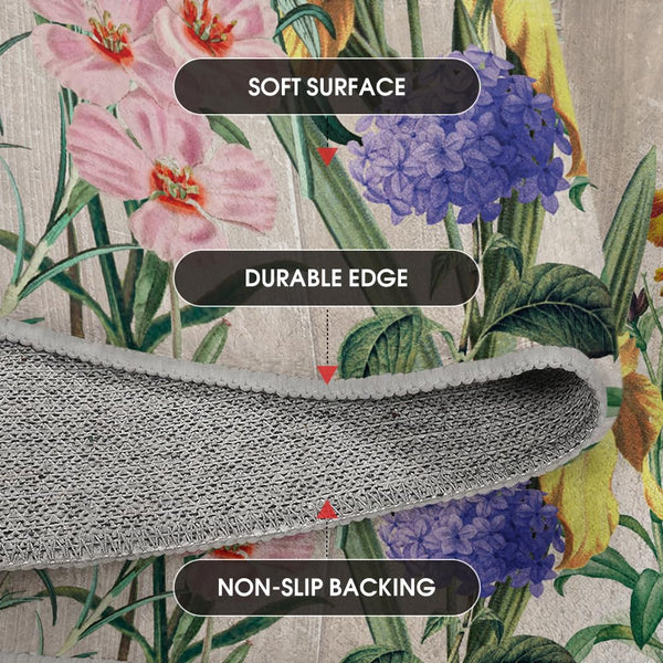 Spring Floral Washable Area Rug – Low Profile Indoor Rug