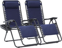 Oversized Zero Gravity Lounge Chairs Set of 2 with Pillows & Cup Holder Trays